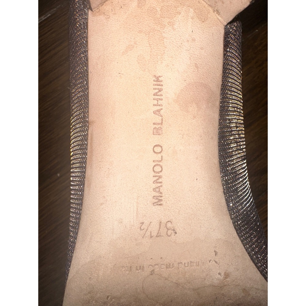 Manolo Blahnik Metallic Silver Gold‎ Textured Block Heel Pumps Pointed Toe 37.5 - Picture 7 of 7
